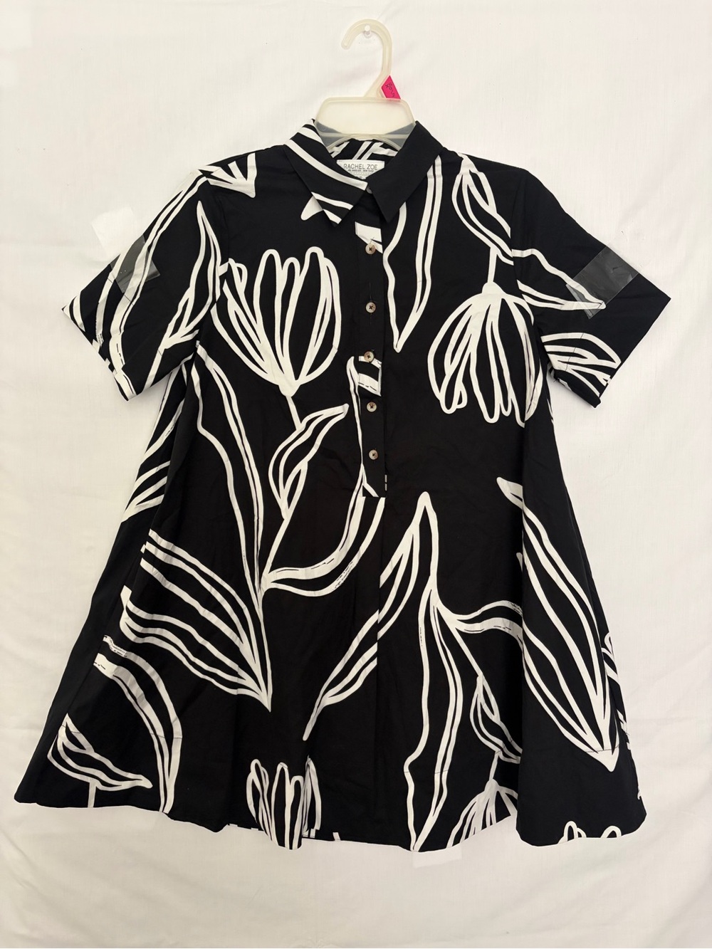 Rachel Zoe Womens Shirt Dress Size XS Black White Floral Cotton Stretch